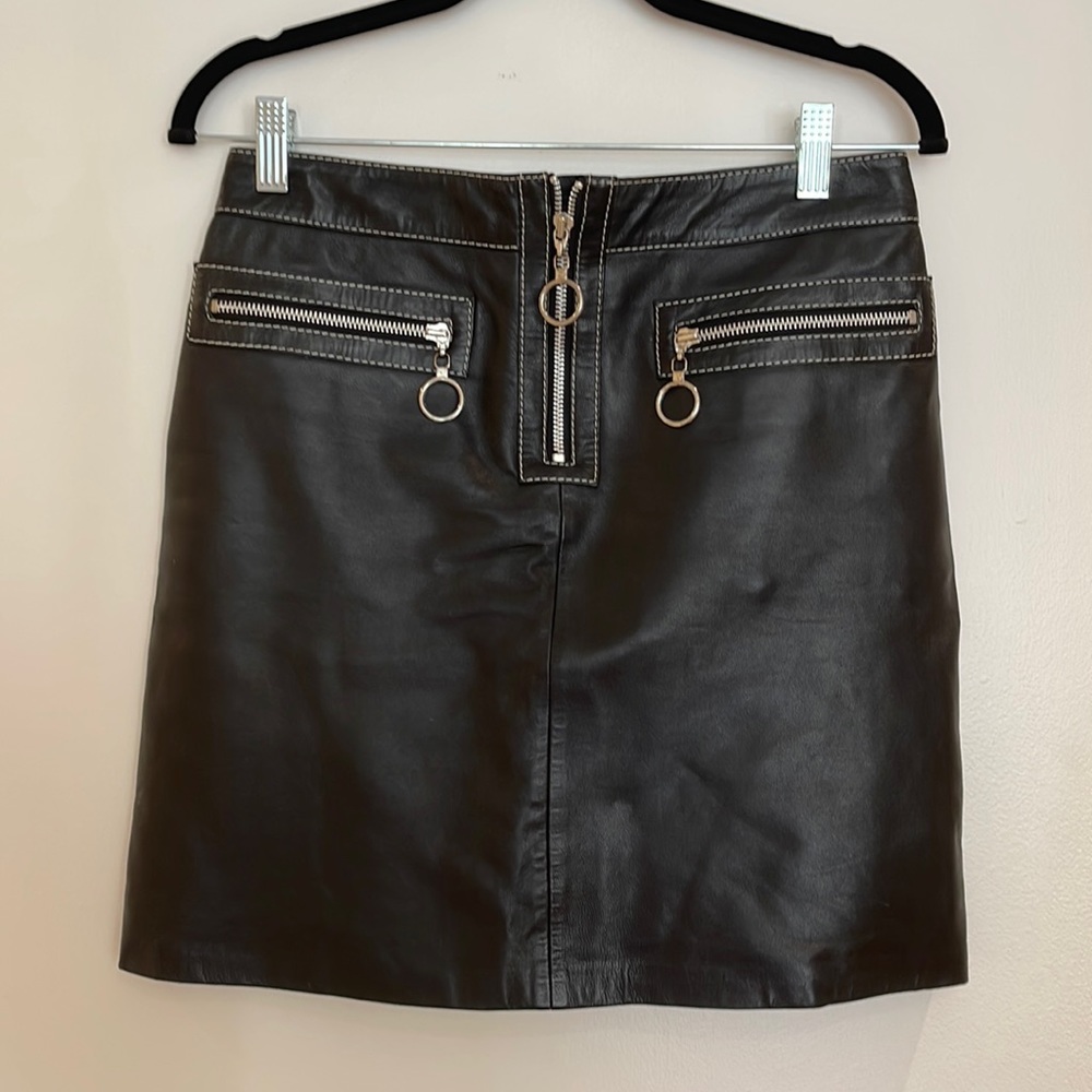 Michael Kors Zip-Front High Waisted Leather Skirt